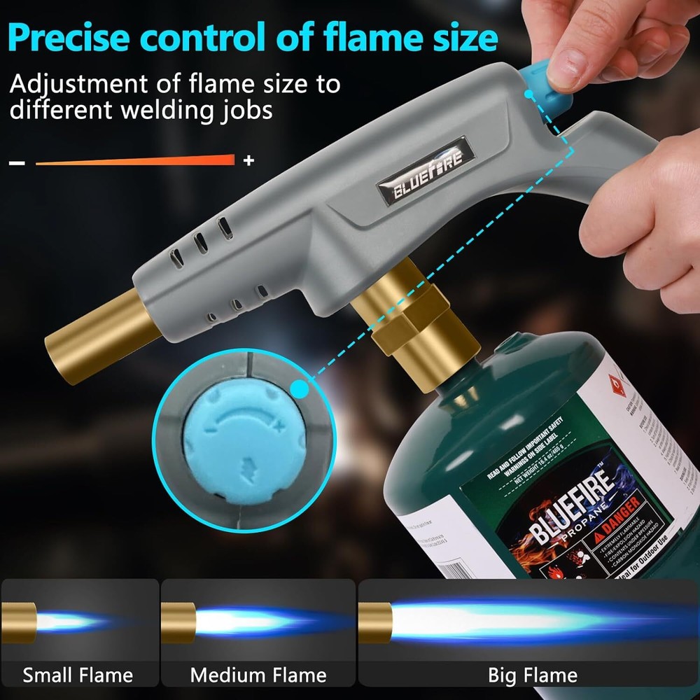BLUEFIRE Powerful Propane Torch Head Trigger Start Turbo Adjust Flame Soldering