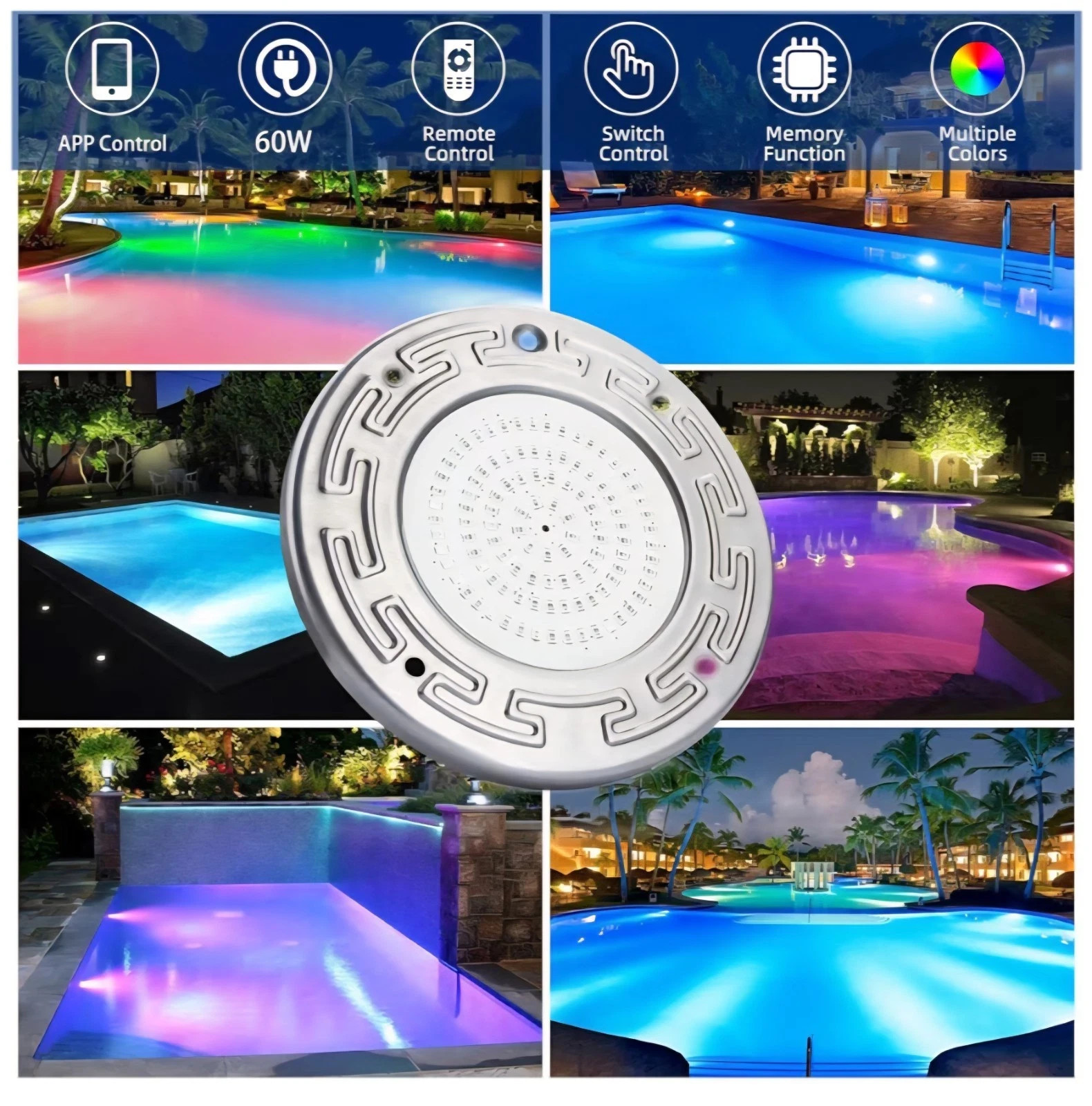 Awanhe Inground 20W LED Pool Light 50ft Cable With Remote And APP Control