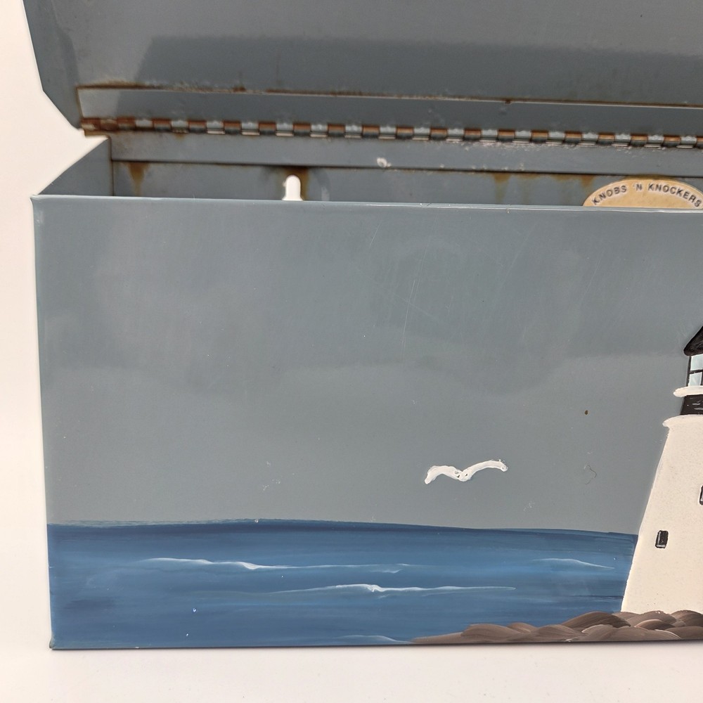 VTG Hand-Painted Metal Wall Mount Mailbox Nautical Lighthouse Knobs Knockers