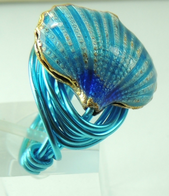 Wire Wrapped Turquoise Cloisonne Shell Ring Turquoise Wire Beach Wedding