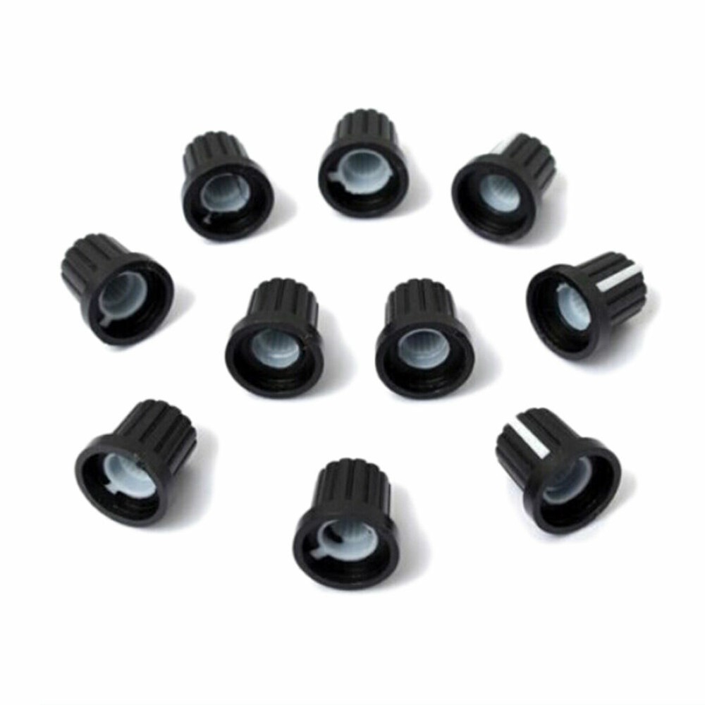10 Pcs 6mm Shaft Hole Dia Plastic Threaded Knurled Potentiometer Knobs wh148 Cap