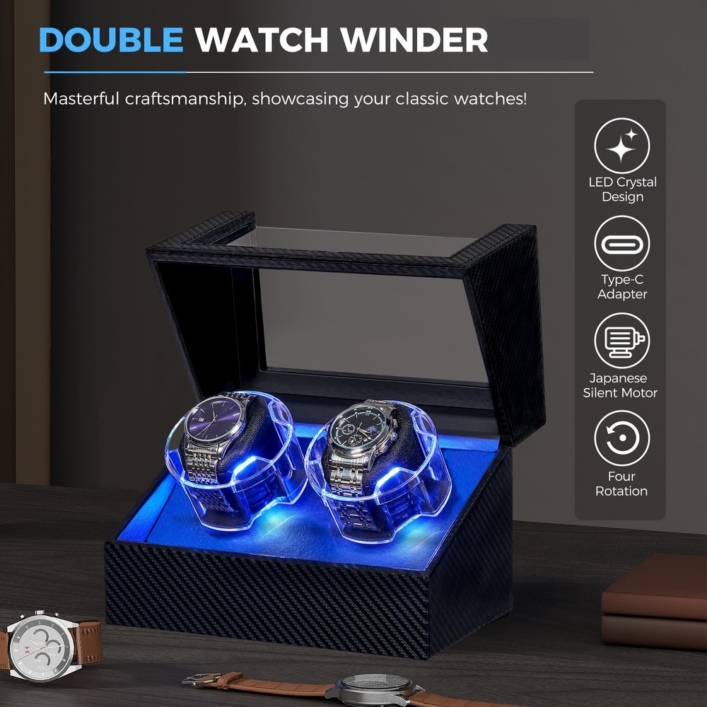 ANWBROAD Watch Winder for Automatic Watches, Double Black