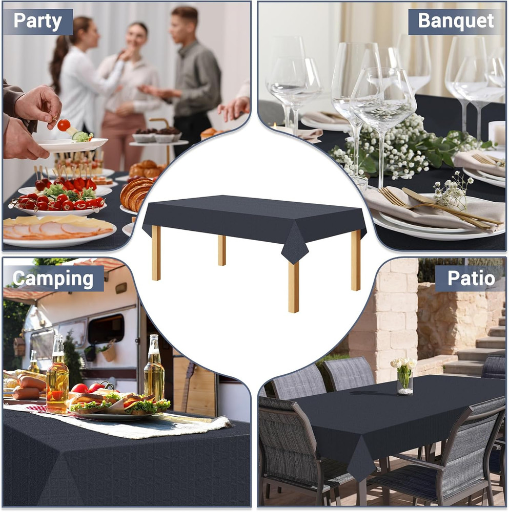 Black Paper Tablecloths for Rectangle Tables 5 Pack, 54''×108'' Disposable Table