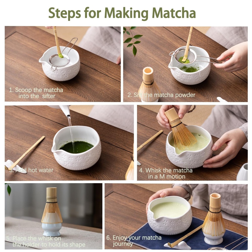 Buucup Matcha Whisk Set, Ceramic Kit Set Includes 7 Pcs, White