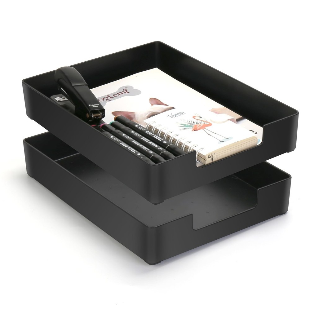 Letter-Size Tray, 2PCS Plastic Stackable A4 Paper Tray, Desk Drawer Organizer...