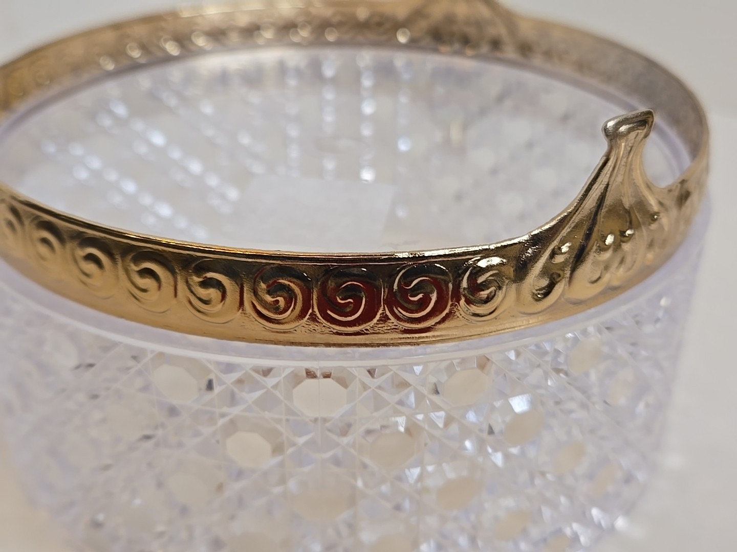 Vintage Avon Powder Box Hollywood Regency Cut Crystal Plastic w Red Puff Vanity