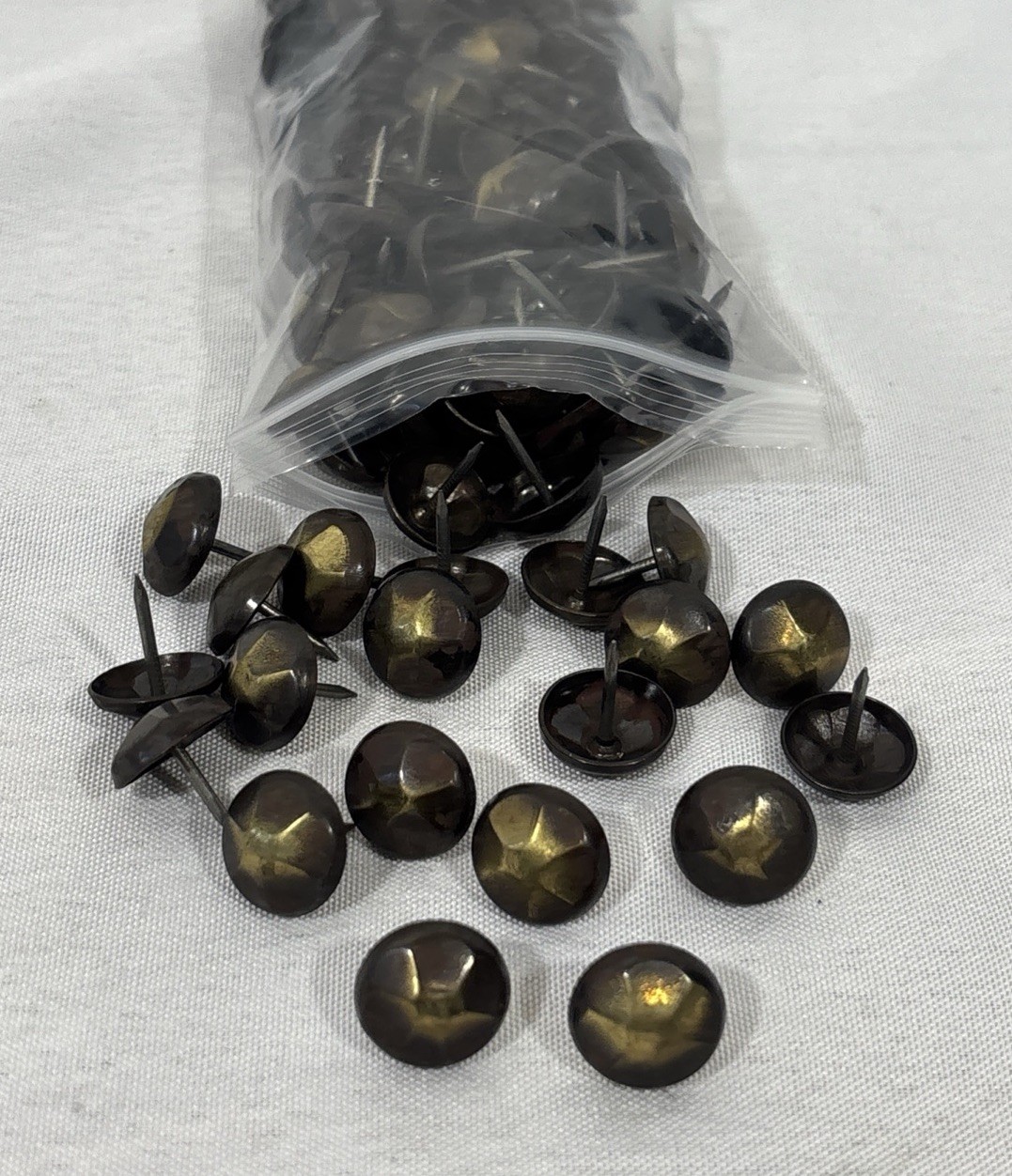 108 NOS Antique Vintage 1920s Domed Hammered Brass Upholstery Tacks Nails 5/8"