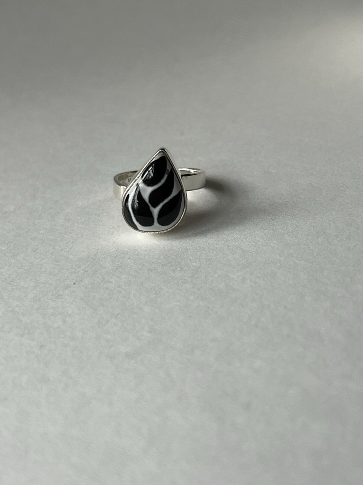 Black & White Talavera Ring 925 Sterling Silver Adjustable Artisan