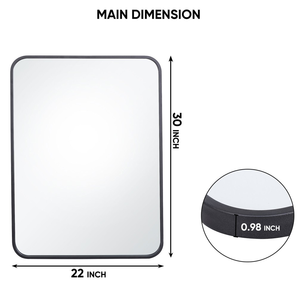 30in Black Metal Frame Wall Mirror for Bathroom Rectangular Vanity Mirror Decor