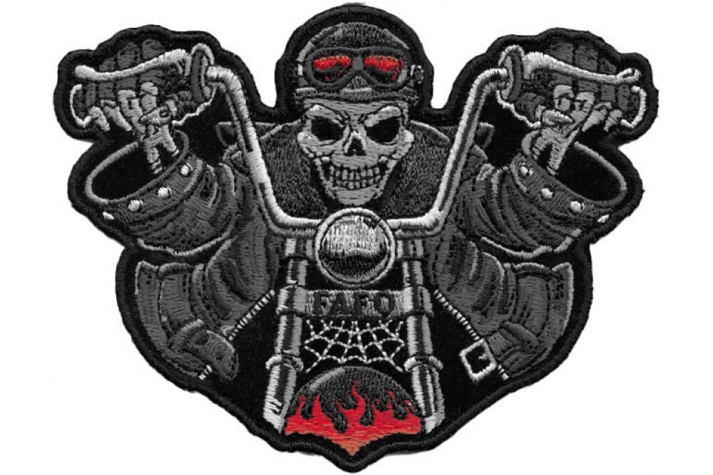 SKELETON RIDER WITH FLAMES EMBROIDERED IRON ON PATCH