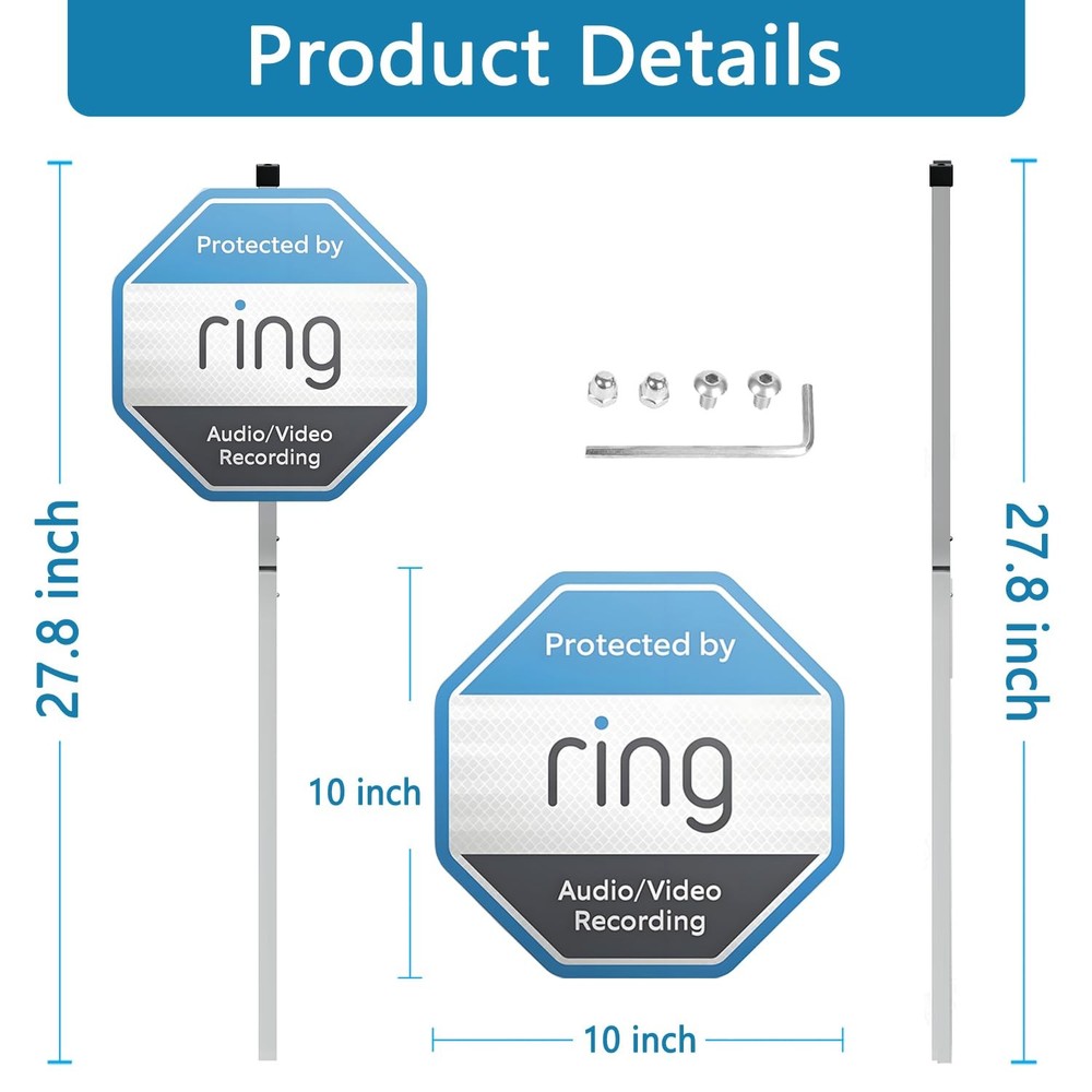 Ring Security Yard Sign Kit: 1 Sign, 4 Stickers, & Stake - Complete Protection