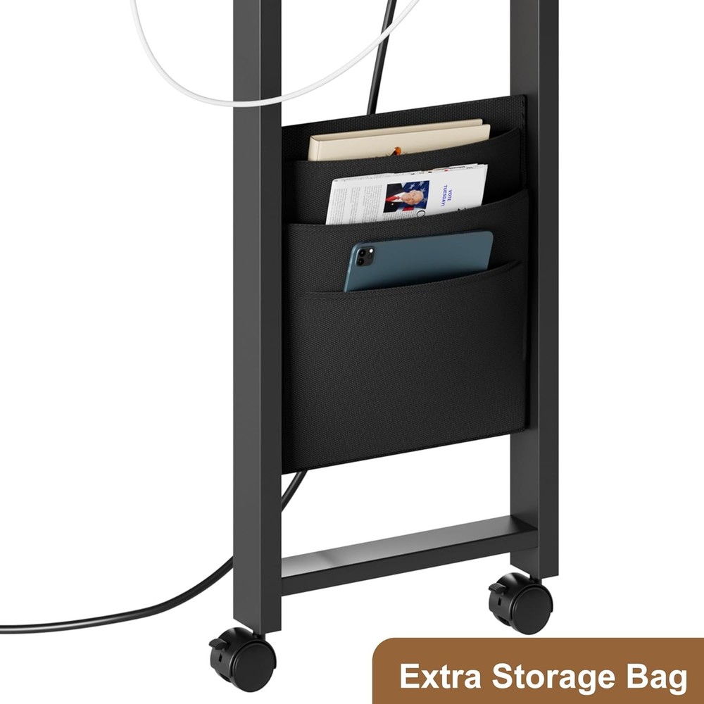 Rotating End Table With Charging Station Sofa Side Table With Extra Storage Bag