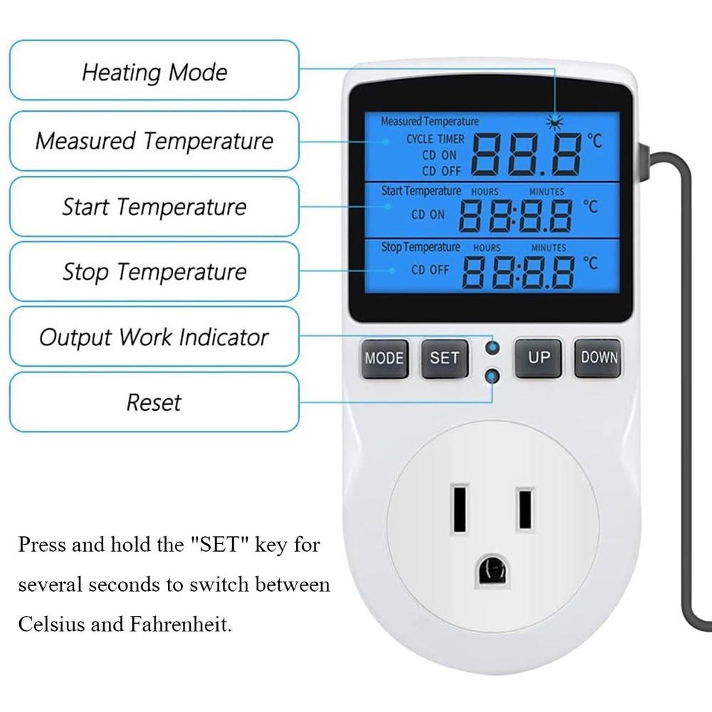 Backlit Digital Temperature Controller, LCD Screen Heating Cooling Thermostat...