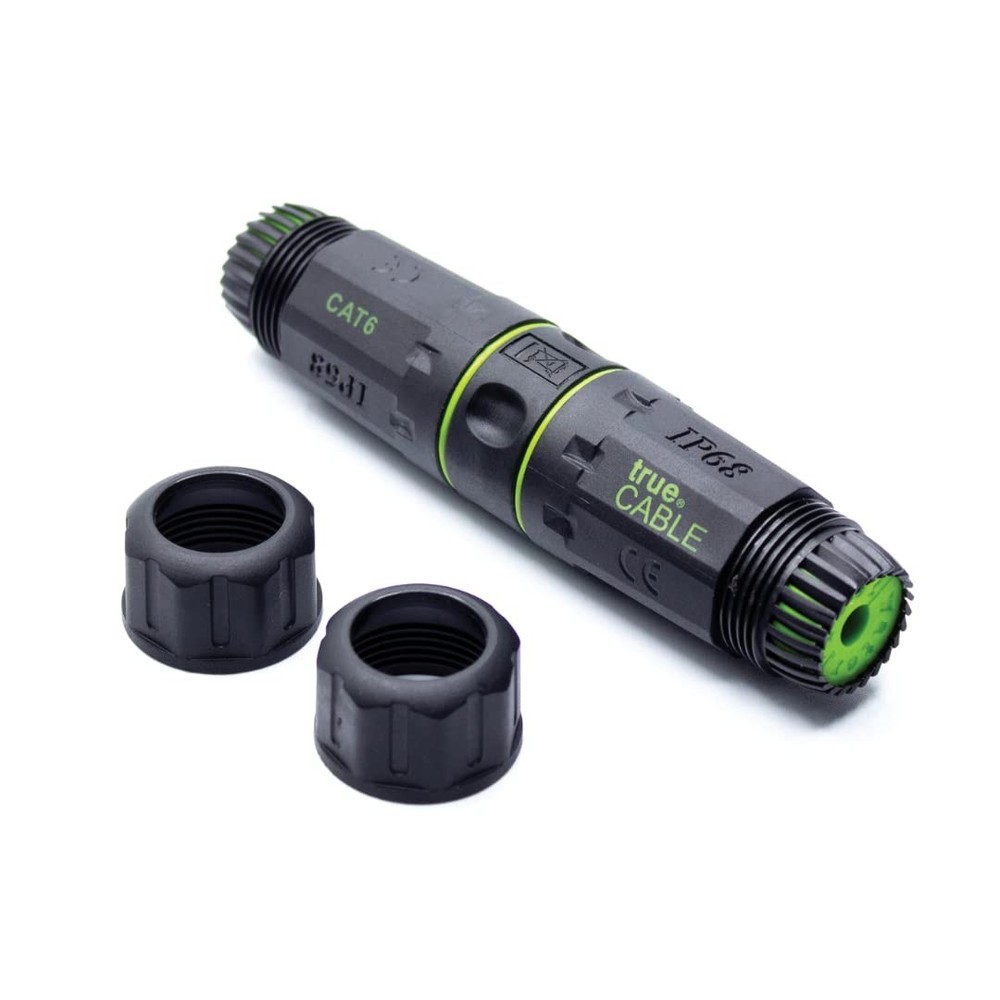 trueCABLE Cat6 Waterproof Inline Coupler, Shielded (STP), IP68 , PoE++ (4PPoE...