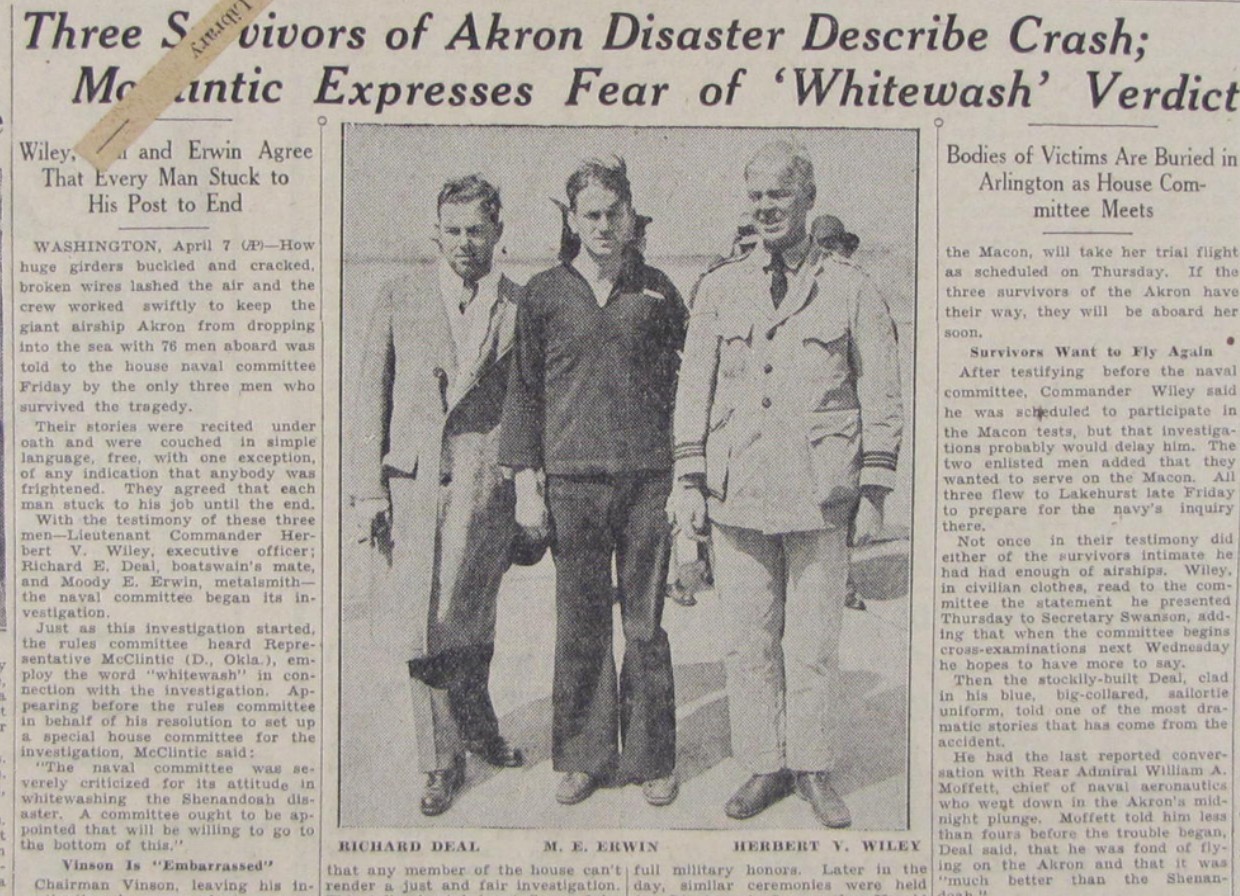 Vintage 1933 USS Akron Airship Crash Survivors Newspaper
