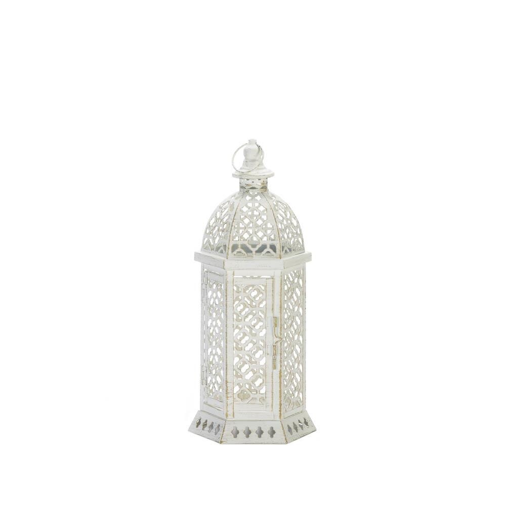 CUTWORK HEXAGON LANTERN - 15 1/2" HIGH - IRON