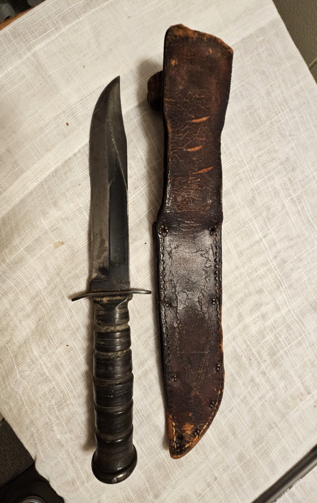 WWII USMC Camillus Fighting Knife Mark 2 KA-BAR Style w/Original Leather Sheath