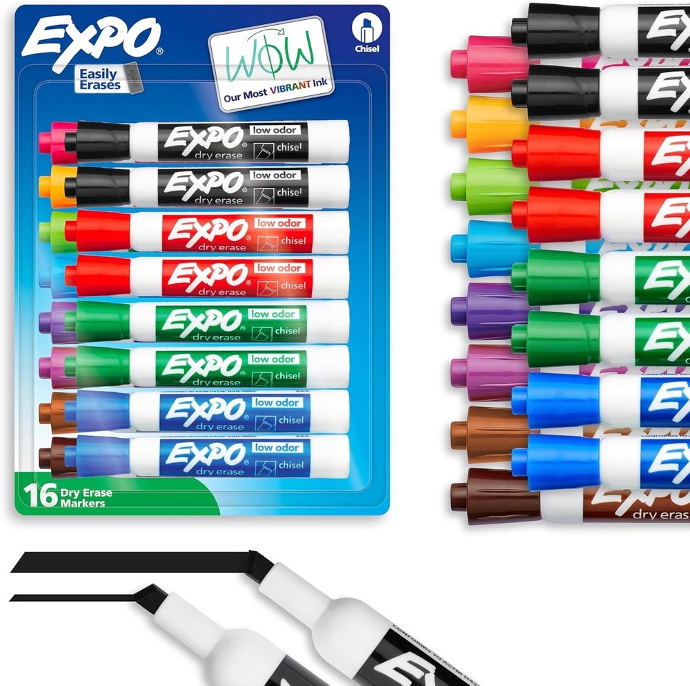 Low Odor Dry Erase Markers Chisel Tip Assorted Colors 16 Count