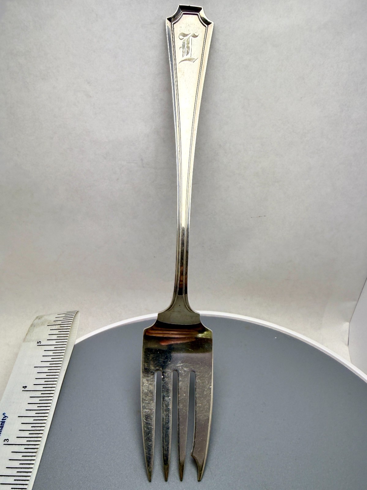 Durgin Fairfax Lg Individual Salad Fork 7.5" Sterling 43.6gm with monogram