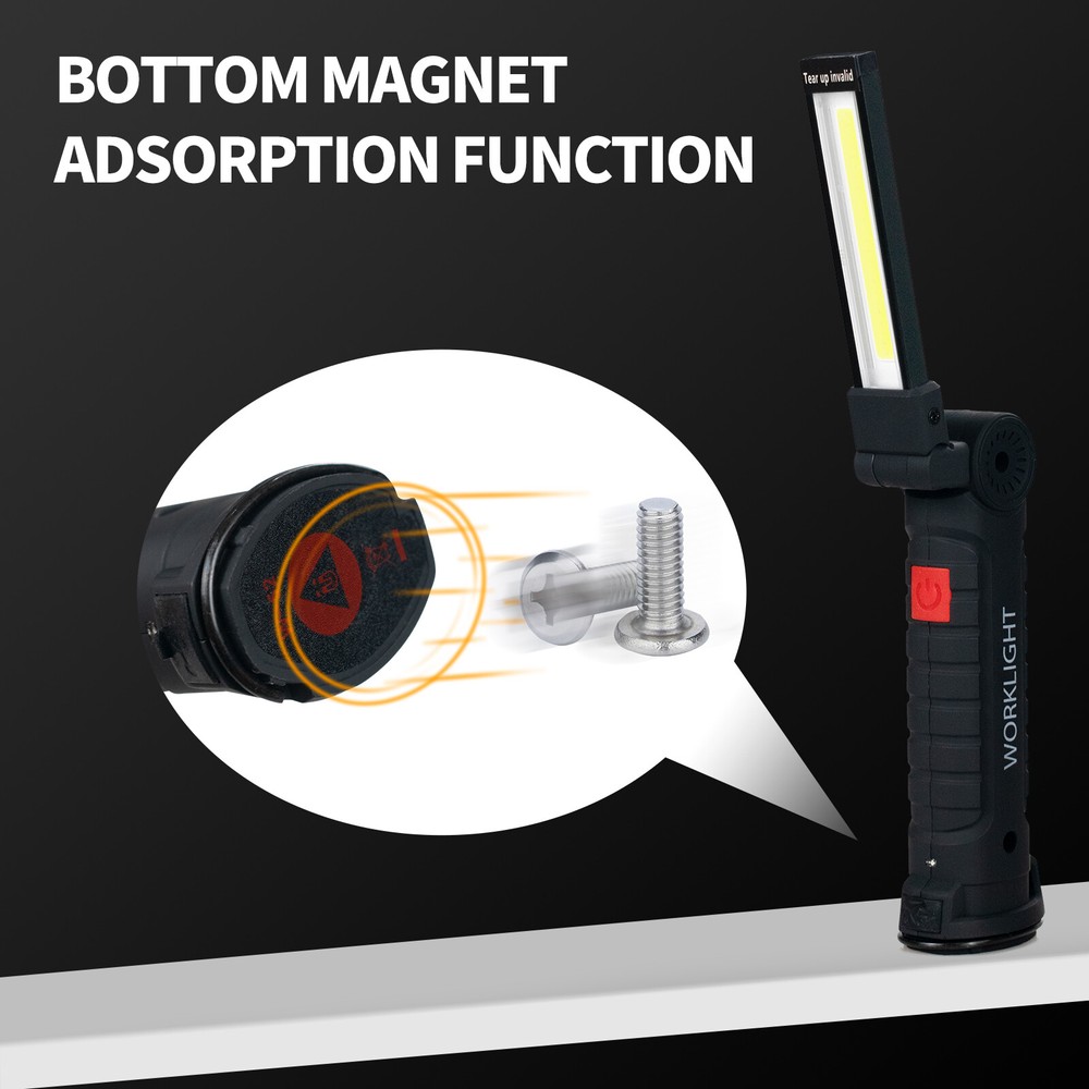 2 Pack Magnetic Base LED COB Work Light Rechargeable Mechanic Torch Flashlight