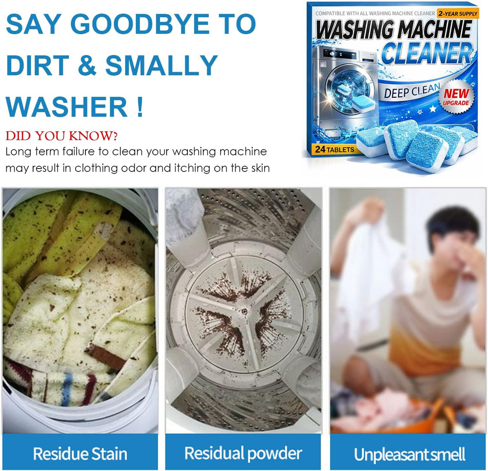 Enzyme Washing Machine Cleaner Tablets (24 Pack) – Protease Deep Clean Laundry M