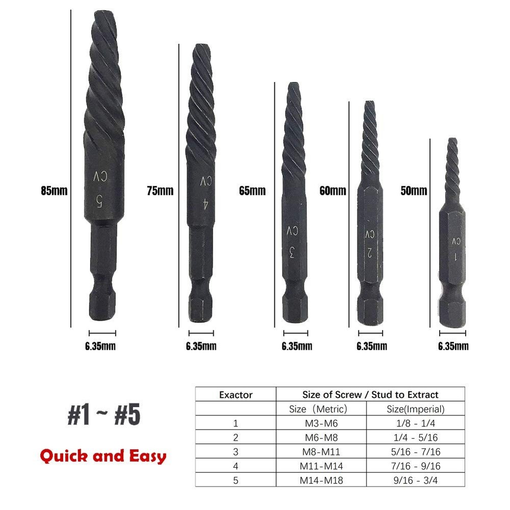 NORTOOLS 6 PCS Broken stud extractor kit Damaged onesize, 6 Pcs-coarse Thread