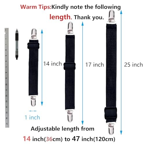 Adjustable Bed Sheet Straps & Clips, Elastic Fitted Sheet Holder, 8pcs Black