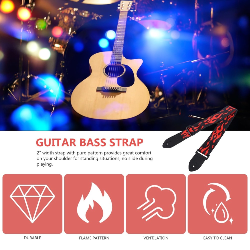 Vaguelly Adjustable Guitar Strap with Flame Pattern and Leather Ends for Acou...