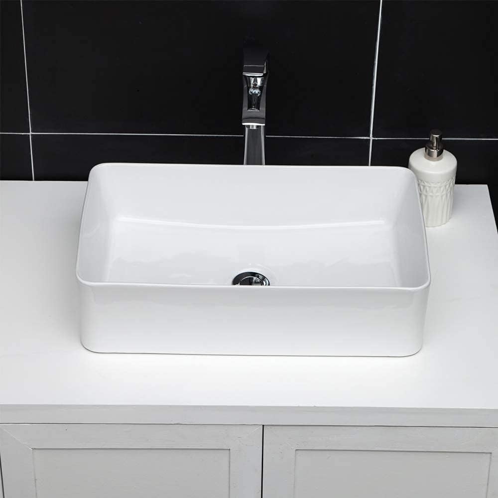 GhomeG Rectangular Bathroom Vessel Sink 21"x14" Rectangle 21"x14", White