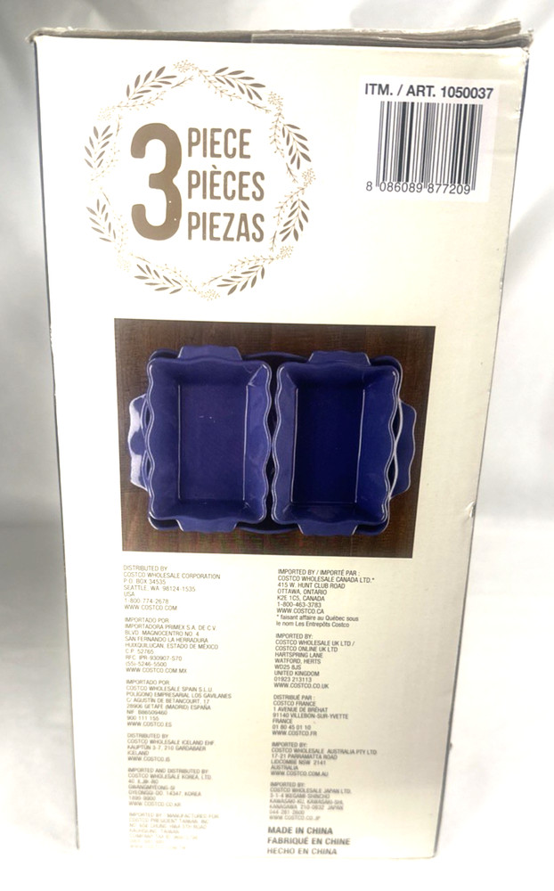 Blue BAKEWARE 3 PC SET SCALLOPED EDGE NIB
