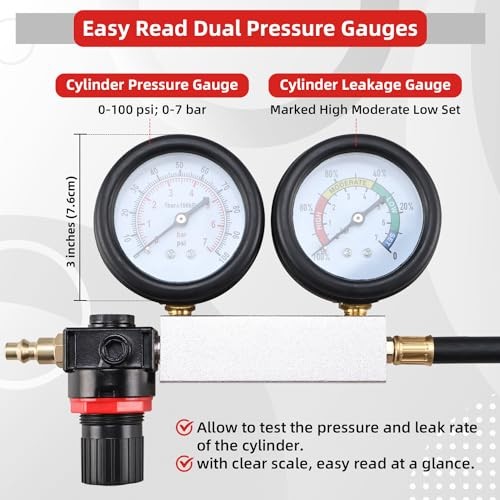 Cylinder Leak Down Tester Tool Kit, Gasoline Engine Compression Leak Down