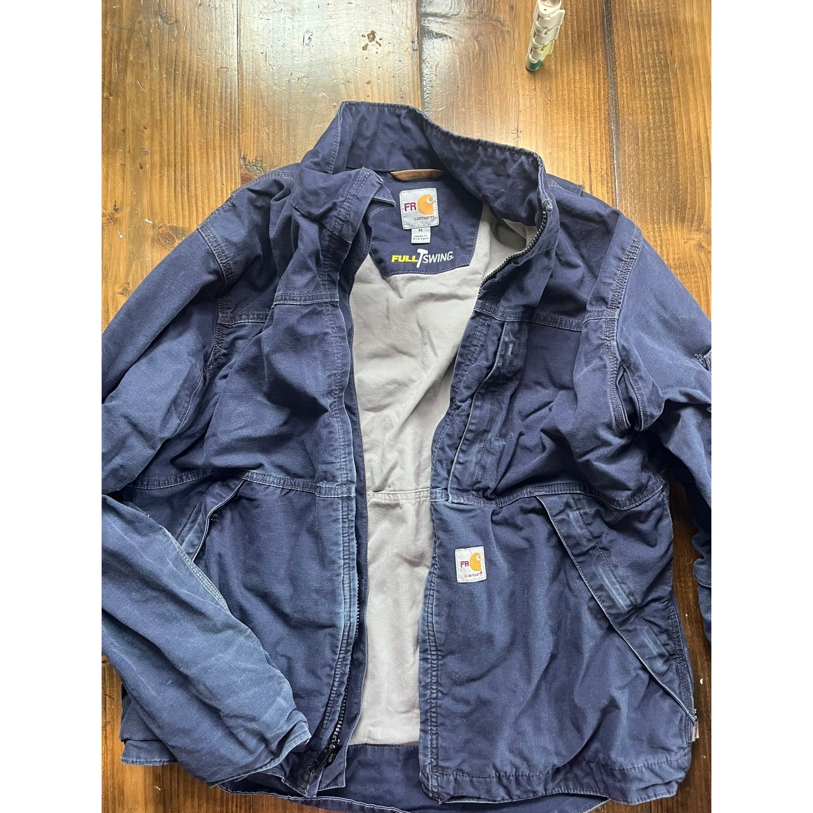 Carhartt FR Full Swing Flame Resistant Navy Blue Canvas Work Jacket Mens Medium