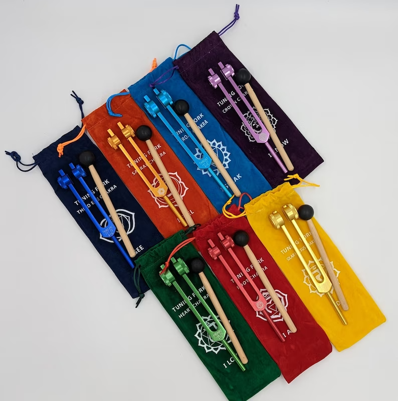 7pc Chakra Tuning Fork Set with Individually Marked Chakra Sign Bags