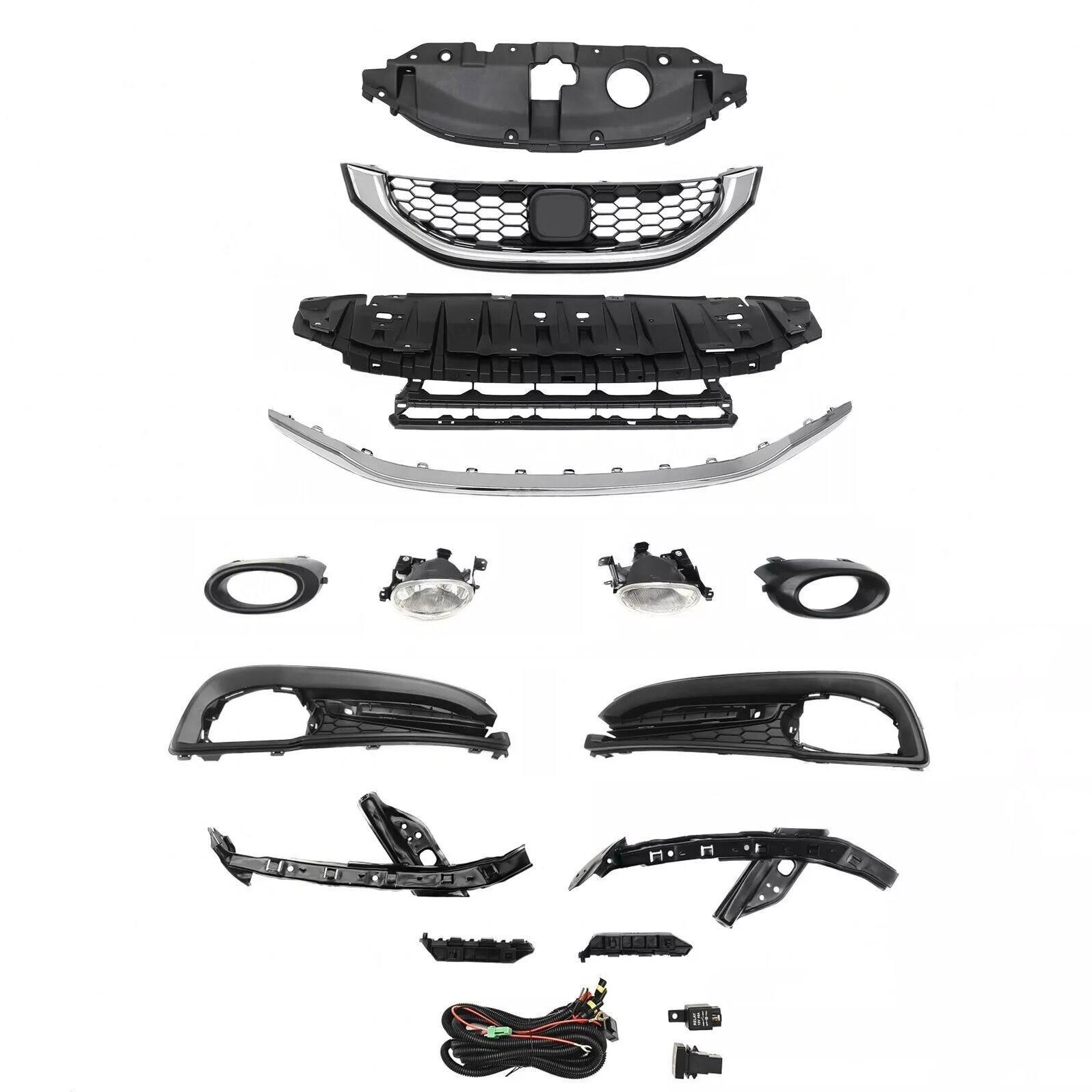 14PC Bumper Grille Fog Lights Bumper Bracket Kit Fit For Honda Civic 2013-2015