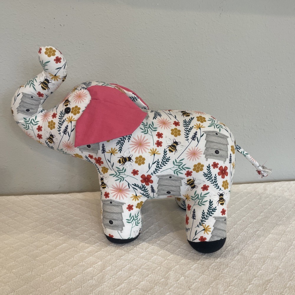 Handmade Bumblebee Print Springtime Elephant! Stuffed Cotton