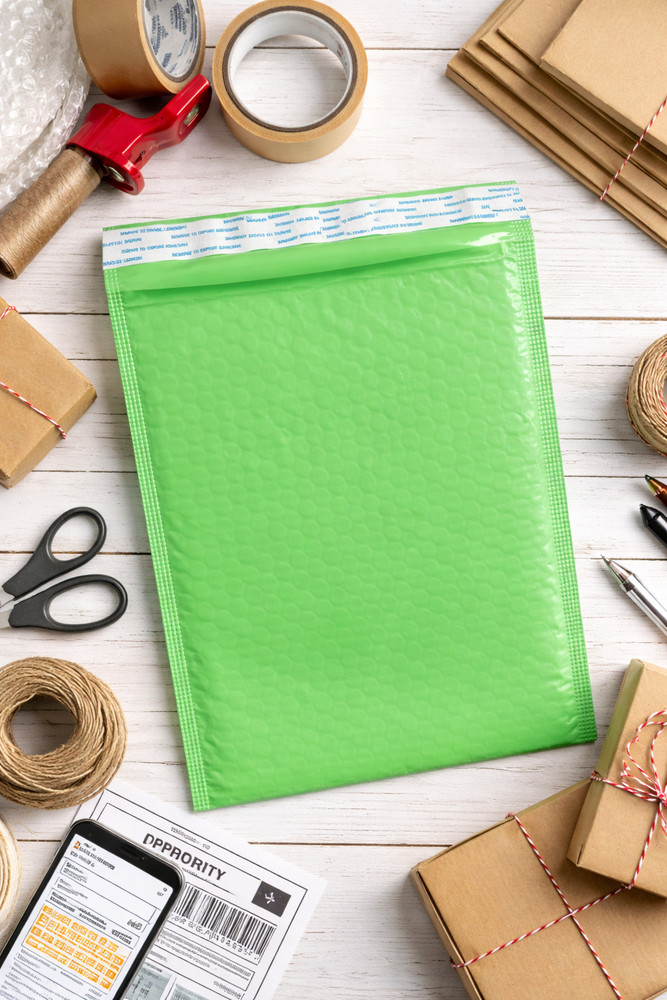 Green Biodegradable 4x8" #0 Poly Bubble Mailers Sensible Shipping - Pack 2000