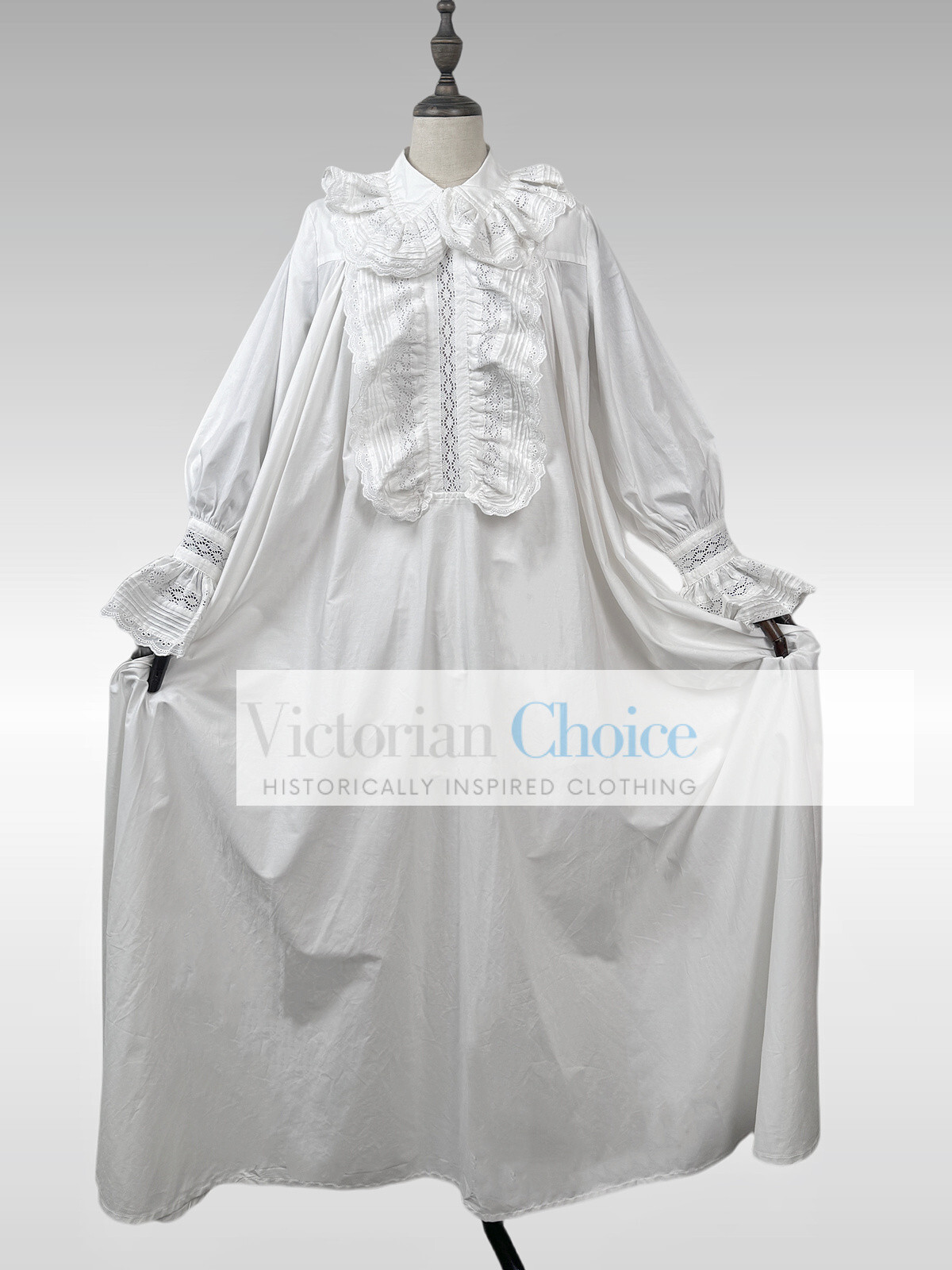 Victorian Edwardian Vintage White Cotton Nightgown Nightdress Ankle Length SD003