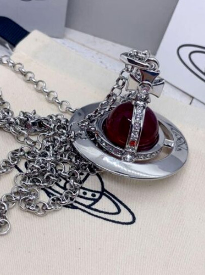 Silver Red Orb Pendant Necklace With packaging box