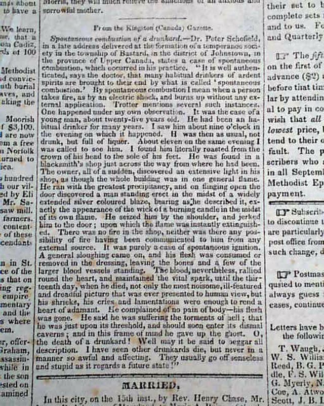 SPONTANEOUS HUMAN COMBUSTION Pseudoscience Eyewitness Account ? 1830 Newspaper