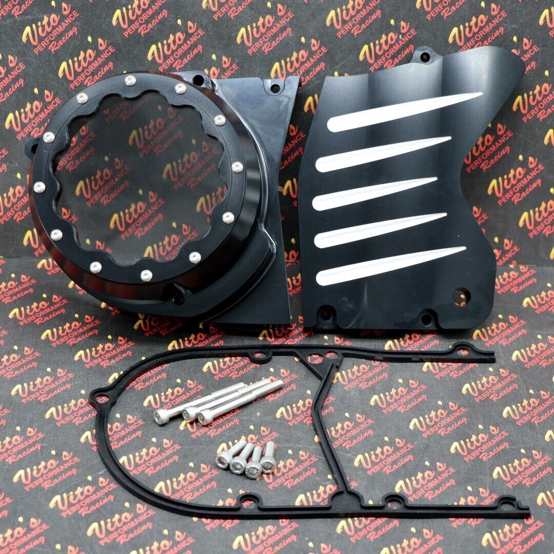 Billet aluminum stator cover clear window + 2 inserts for Yamaha Banshee BLACK