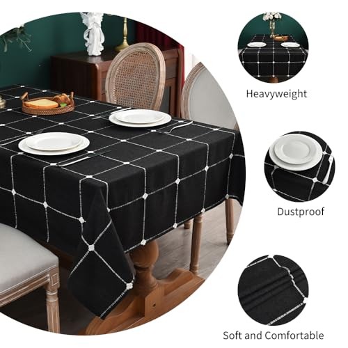 Linen Table Cloth Black Christmas 120" x 53" (Rectangular) Plaid Black
