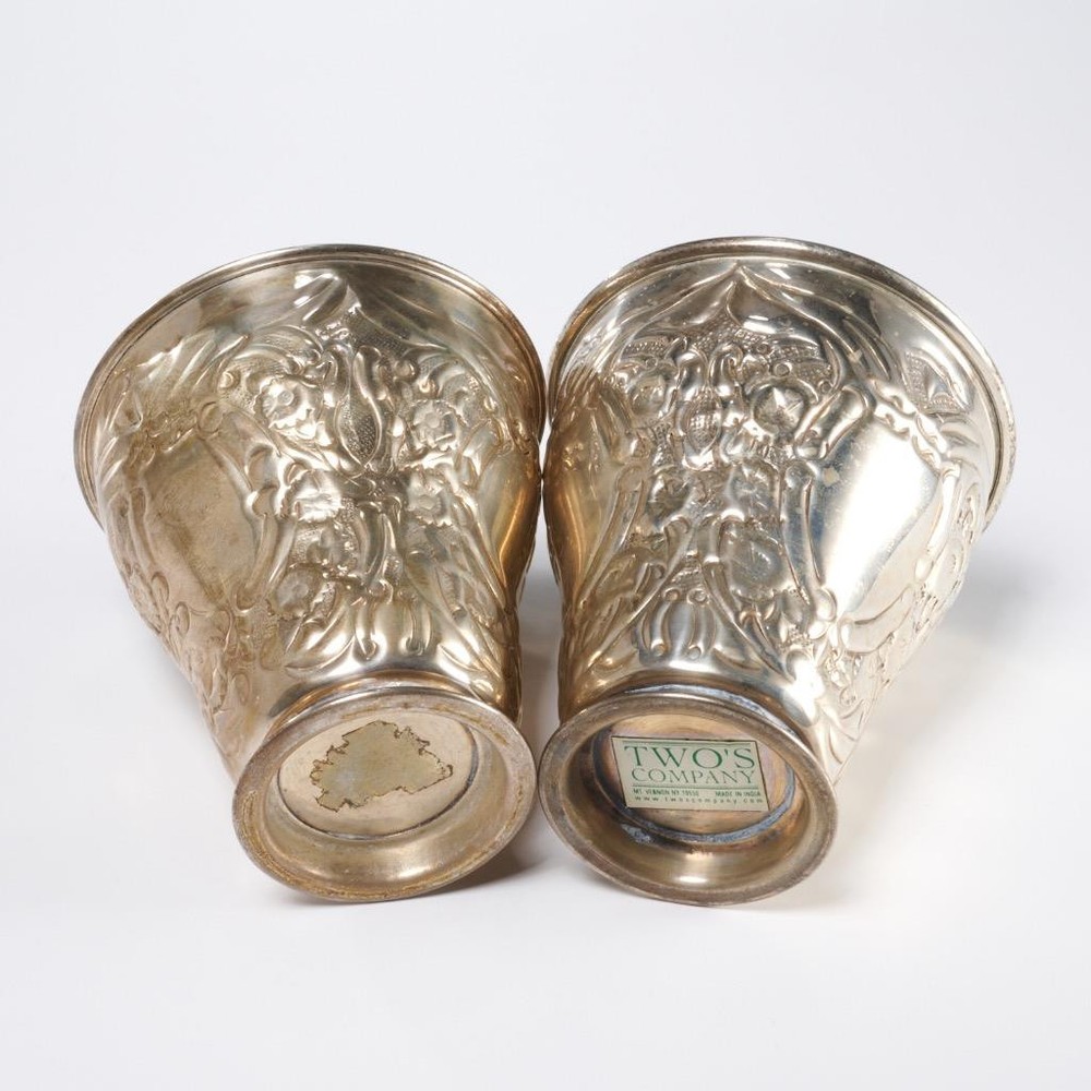 Twos Company Vintage Silverplate Embossed Goblet Tumblers Vases 4"