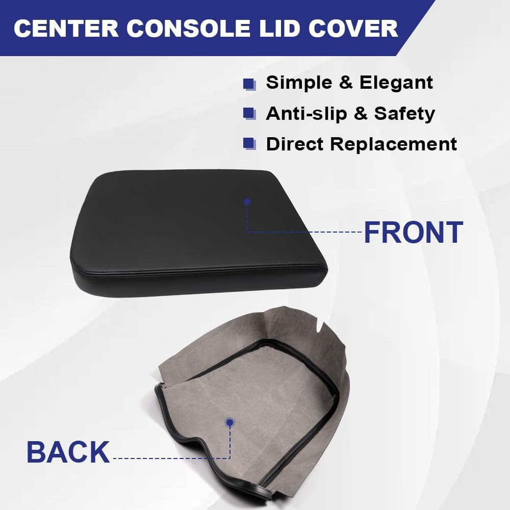 Center Console Lid Armrest Cover Replacement Compatible with 2002-2008 Dodge Ram