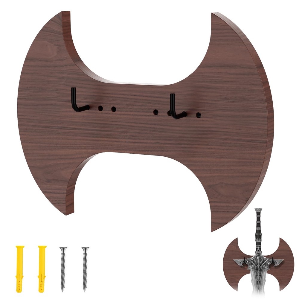 Solid Wood Sword Wall Mount, Vertical Sword Display Rack with Adjustable Hook...