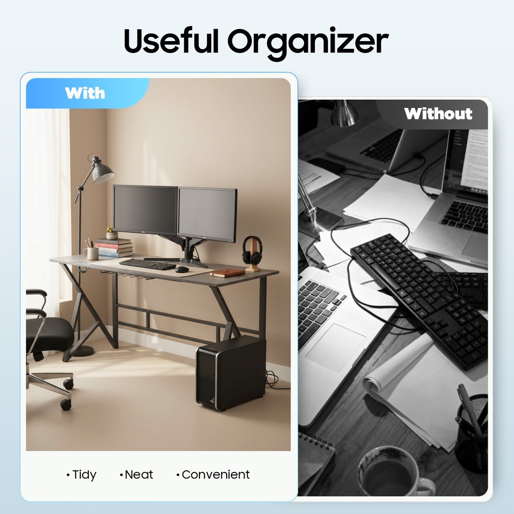 Spacious Ergonomic Computer Desk for Home Office and Gaming Setup