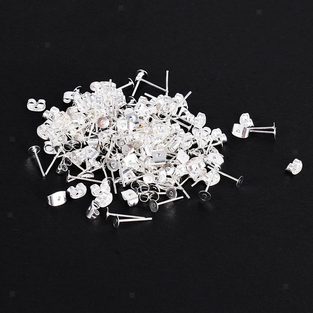 100 Pairs DIY Paste Imitation Earings Silver Plating Silver Diameter 4mm