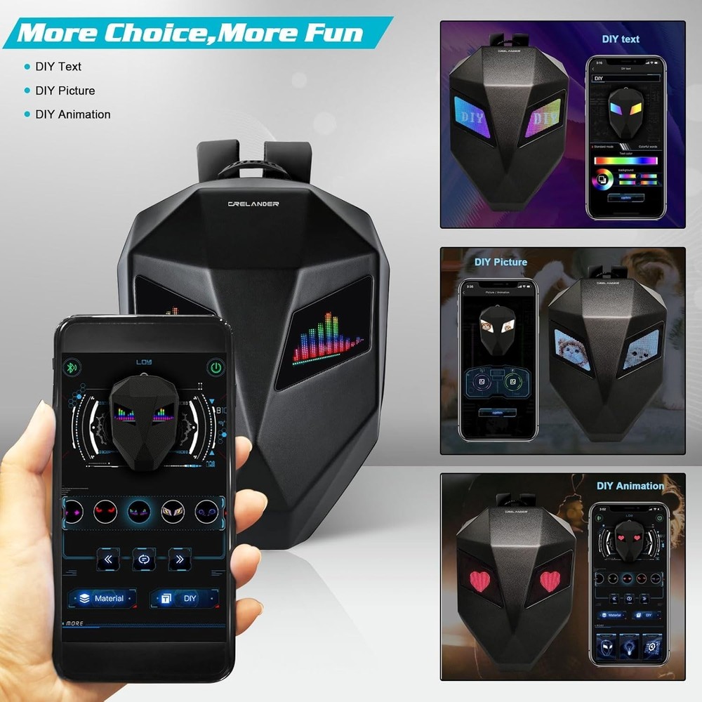 Motorcycle LED Knight Backpack DIY Programmable 3D Hard Shell Waterproof Laptop
