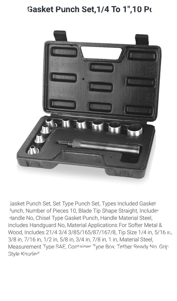 Westward Model 2AJL1, 10 Pc Gasket Punch Set