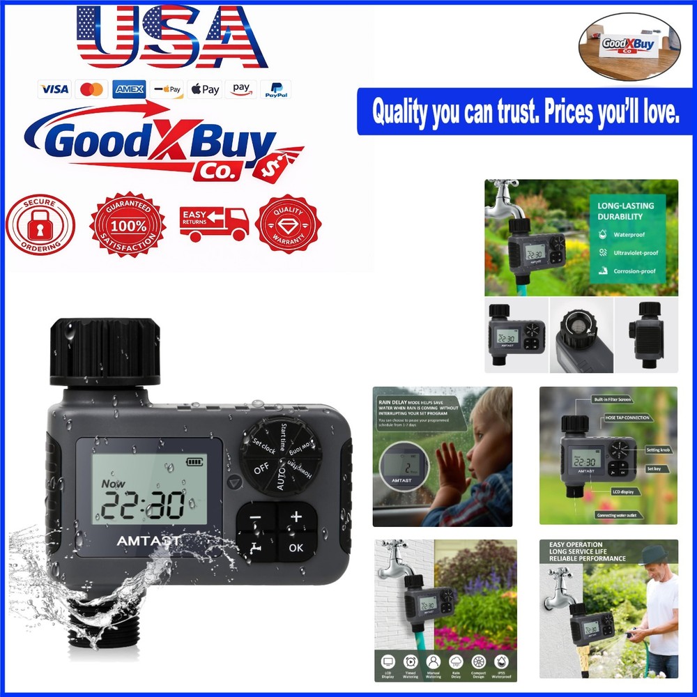 Programmable Sprinkler Timer with Rain Delay for Garden Hose - Black, Digital...