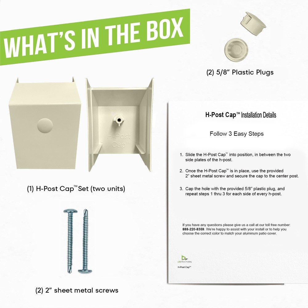 H-Post Cap™ - Aluminum Patio Cover Post Base Cap Accessory (Pair)